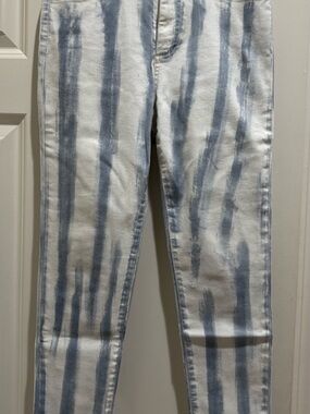 Joe's Jeans White Skinny Jeans with Blue Vertical Brush Stripes
